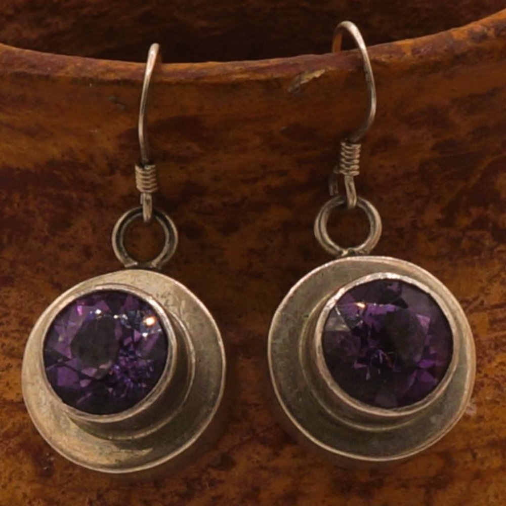 Vintage Amethyst Purple Spinel Sterling Earrings Signed Paul Givings